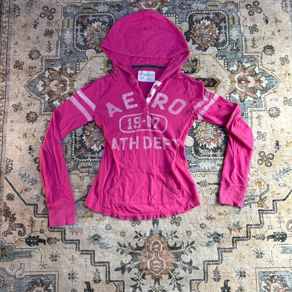 Y2K Aeropostale hoodie vintage College top baby doll coquette Pink Long Sleeve